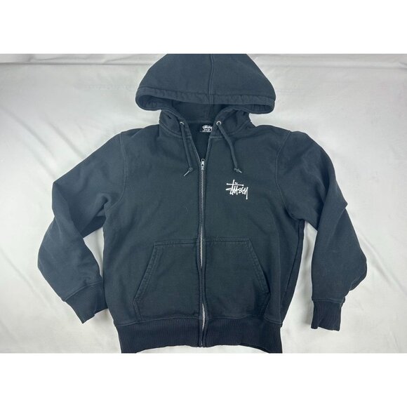 Stussy Stock Black Zip Up Fleece Hoodie Size Xs Men’s - Picture 1 of 6